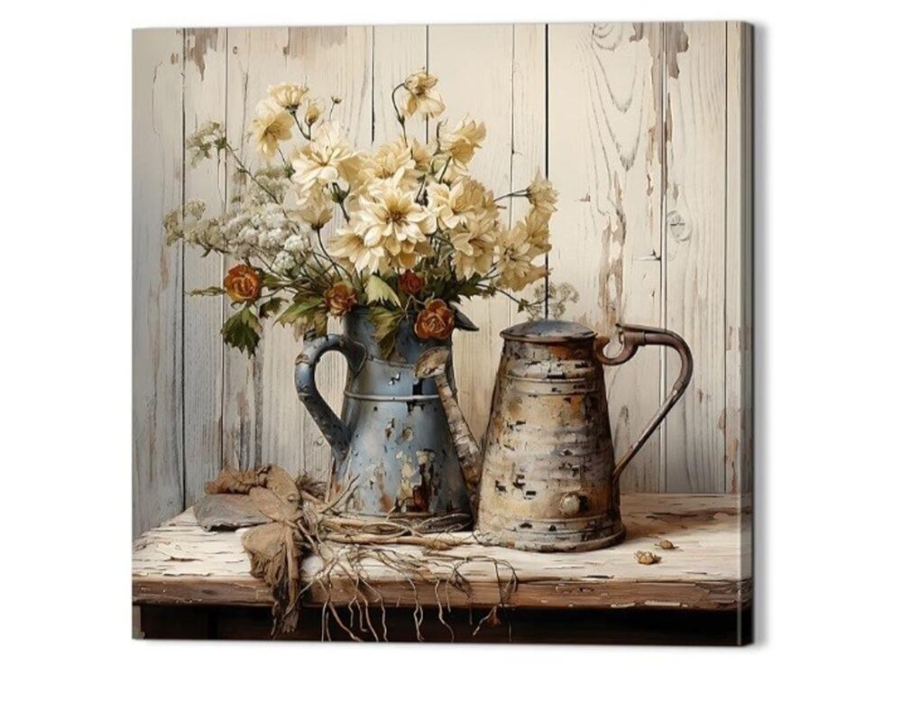 Farmhouse Vintage Rustic Floral Wall Art – Retro Flower Canvas Home Decor